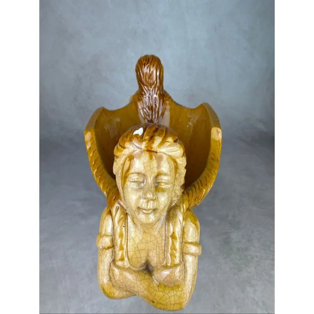 Vintage Mermaid Masthead Nautical Shell Pottery Ceramic Bowl Compote Large Boat - Picture 10 of 12